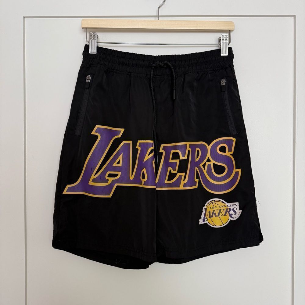 Los Angles LA Lakers Mens Shorts Sz S Ultra Game NBA Black Elastic Waist Pockets